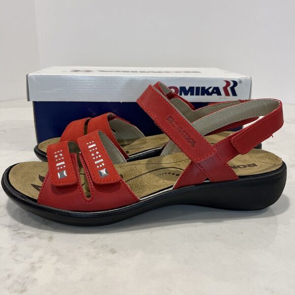 Romika NEW Ibiza Strappy Leather Sandals Red EU 41 US 10-10.5 Comfort Adjustable - Picture 4 of 14